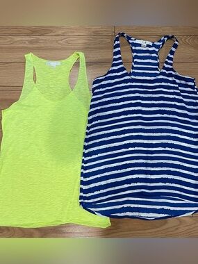 XXI 2 tank tops Neon Yellow & Navy White Striped Racerback Tank small